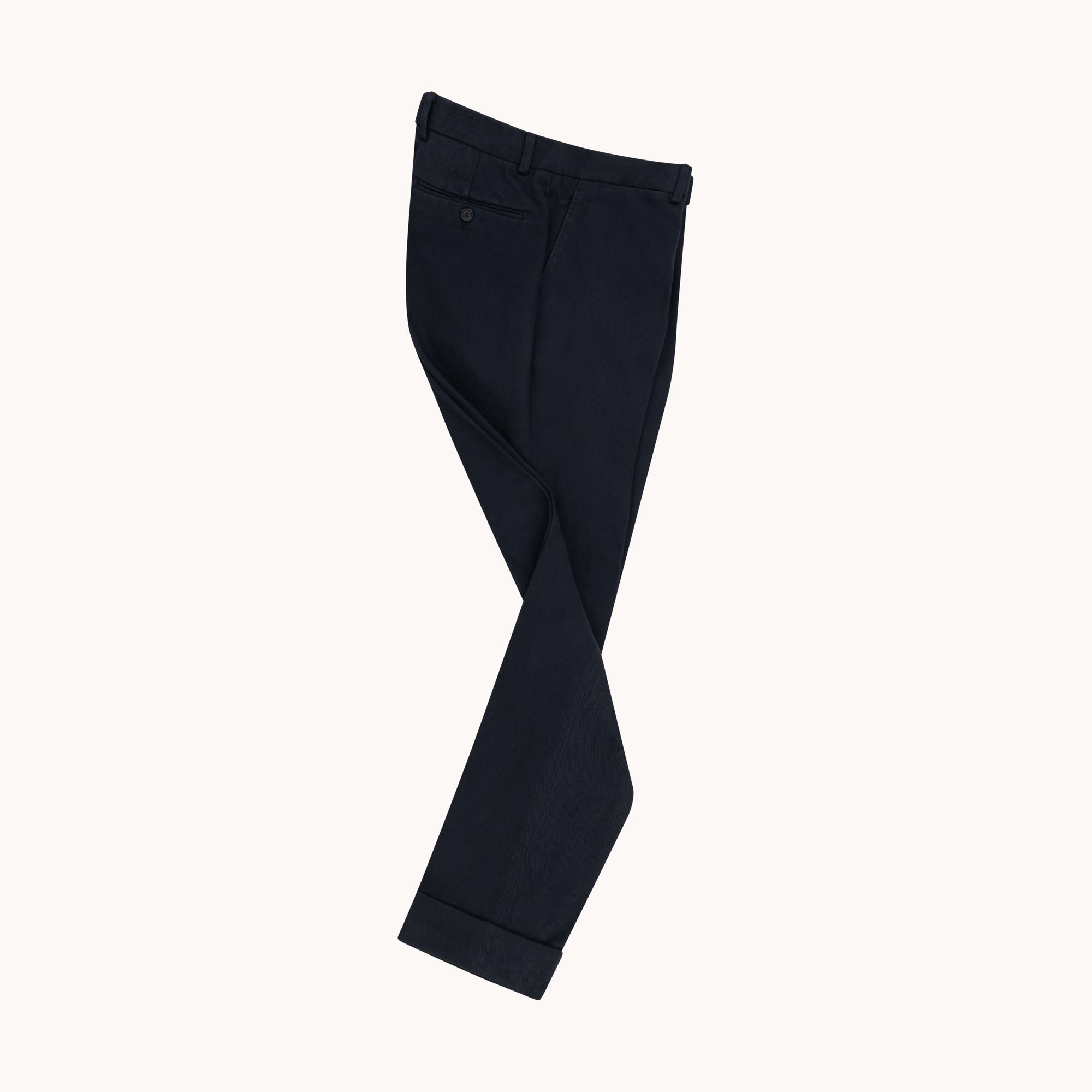 Garment Washed Flat Front Trouser - Navy Cotton Drill