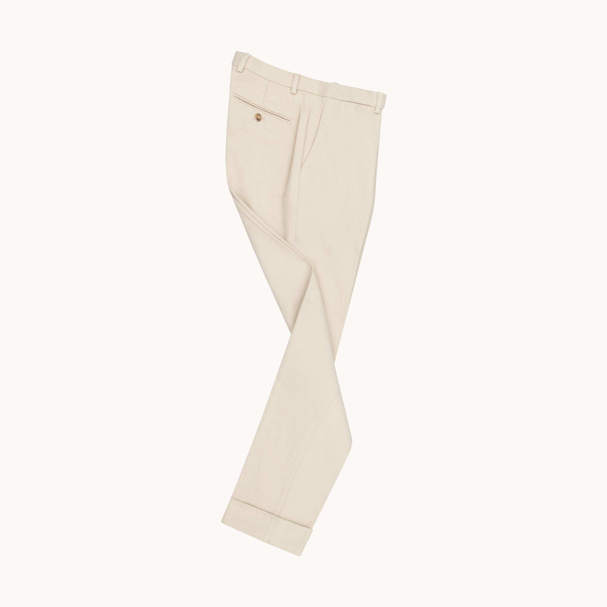 Garment Washed Flat Front Trouser - Cream Cotton Drill – Natalino