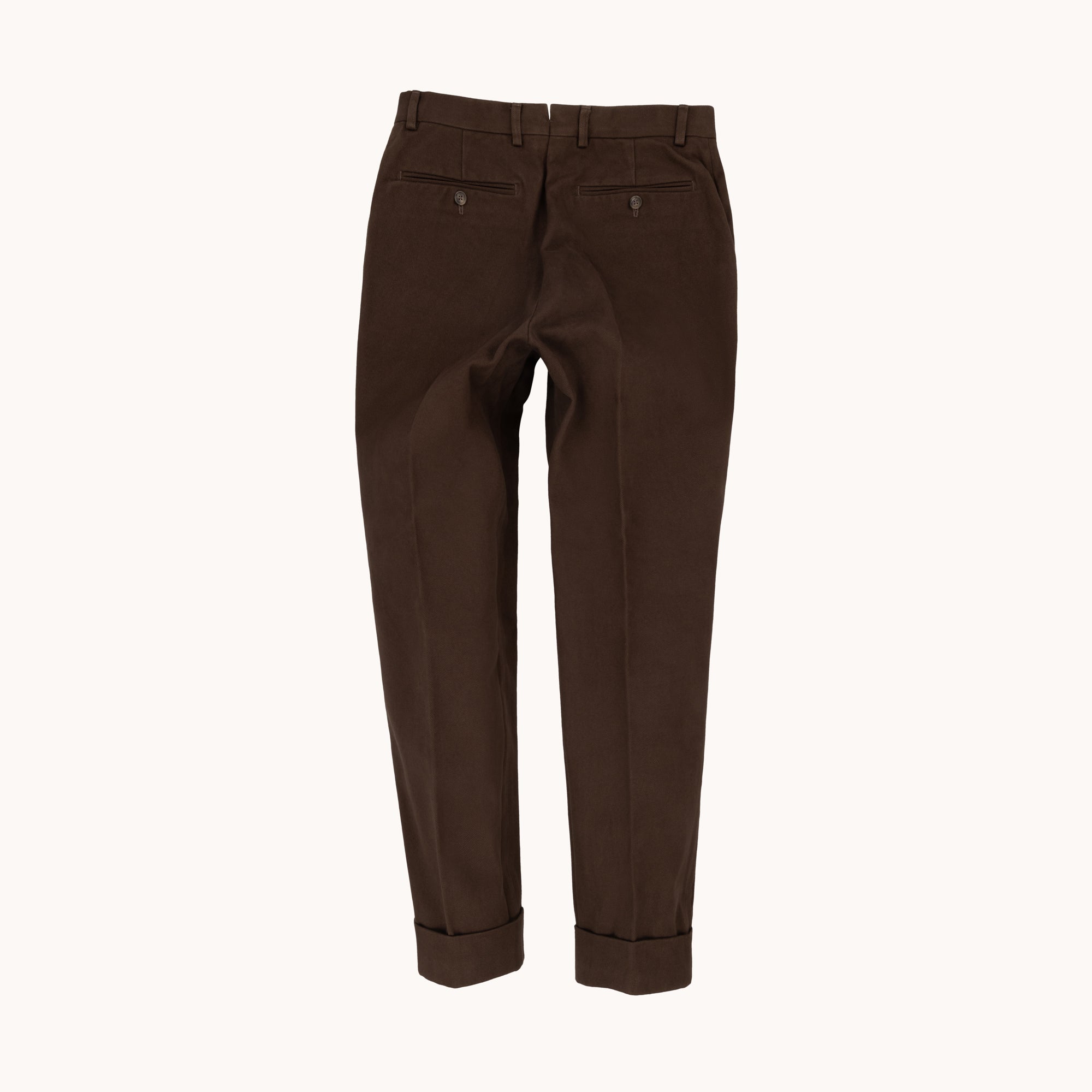 Garment Washed Flat Front Trouser - Brown Cotton Drill