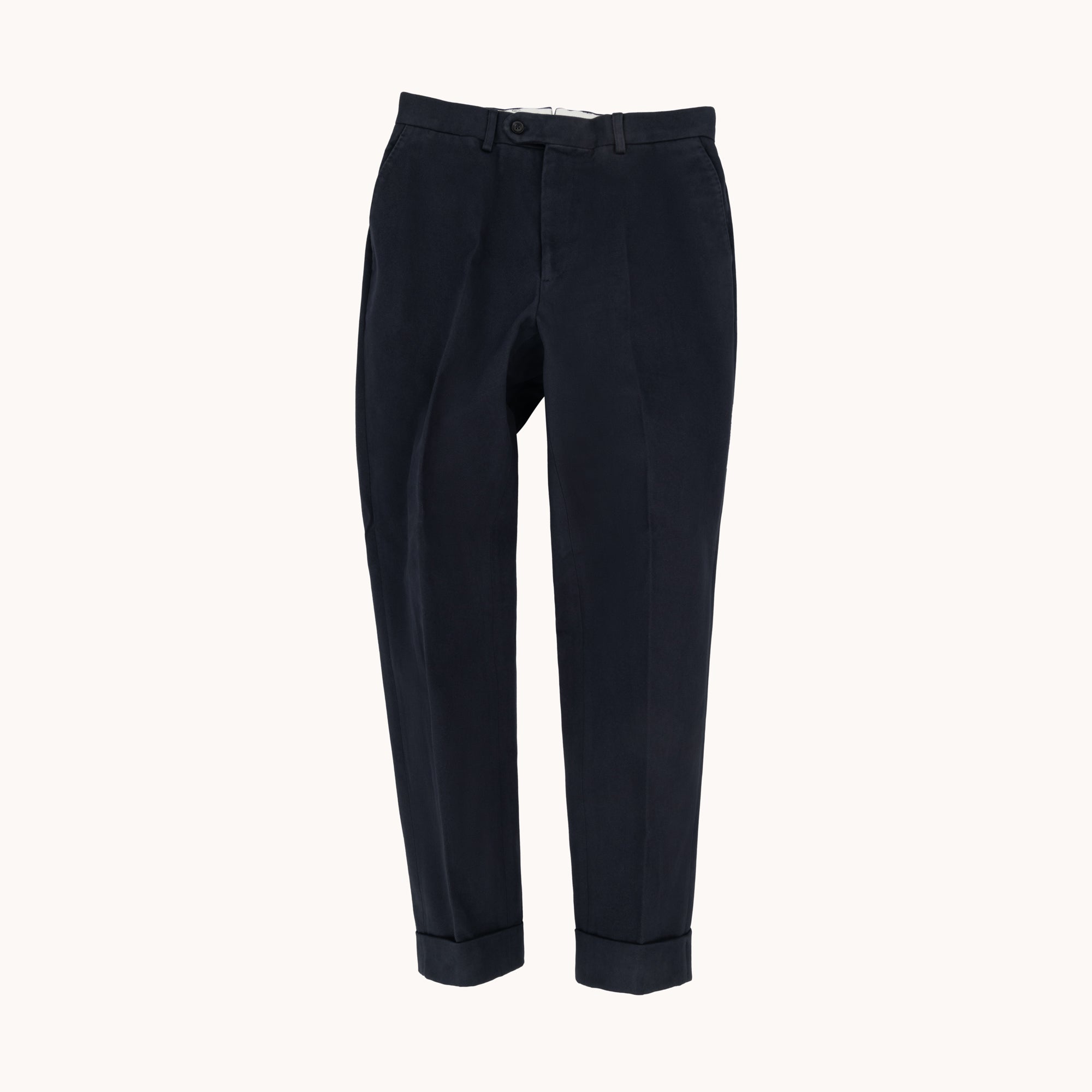 Garment Washed Flat Front Trouser - Navy Cotton Drill