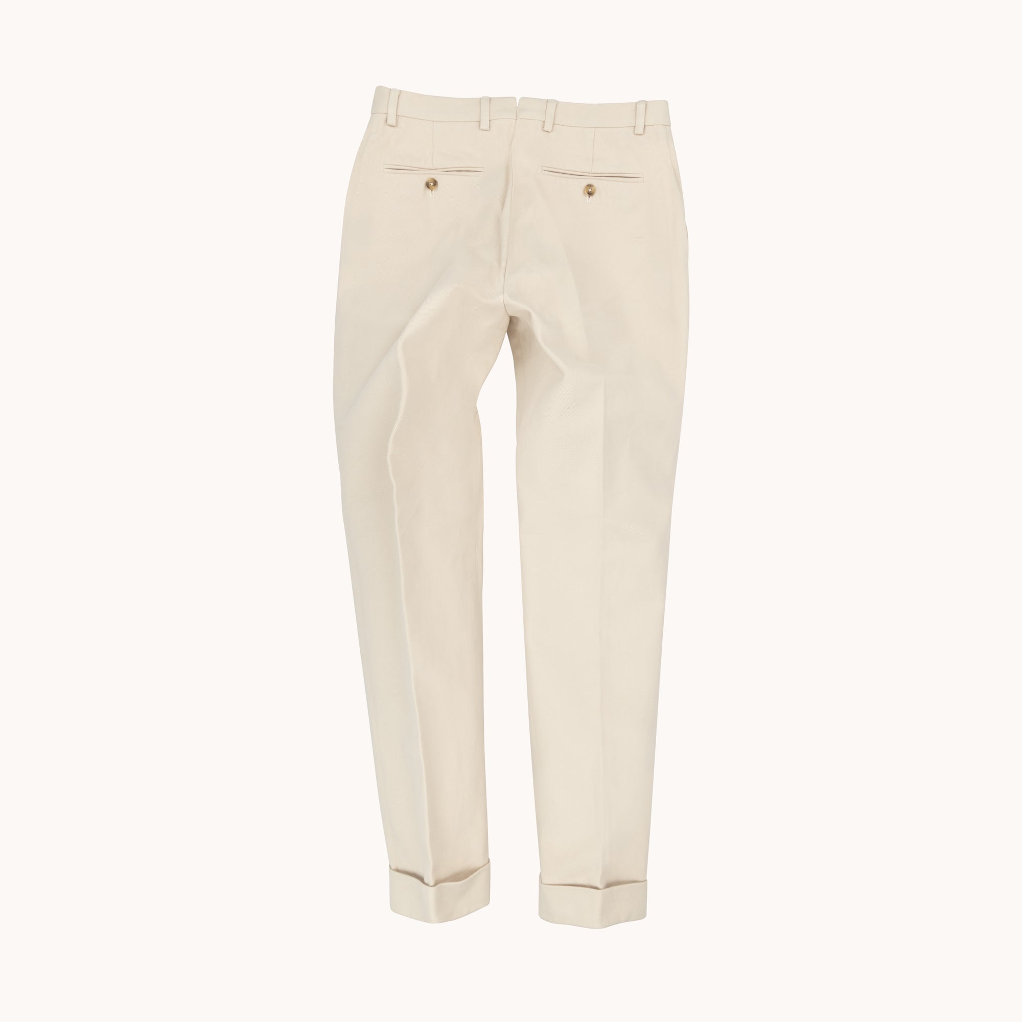 Garment Washed Flat Front Trouser - Cream Cotton Drill