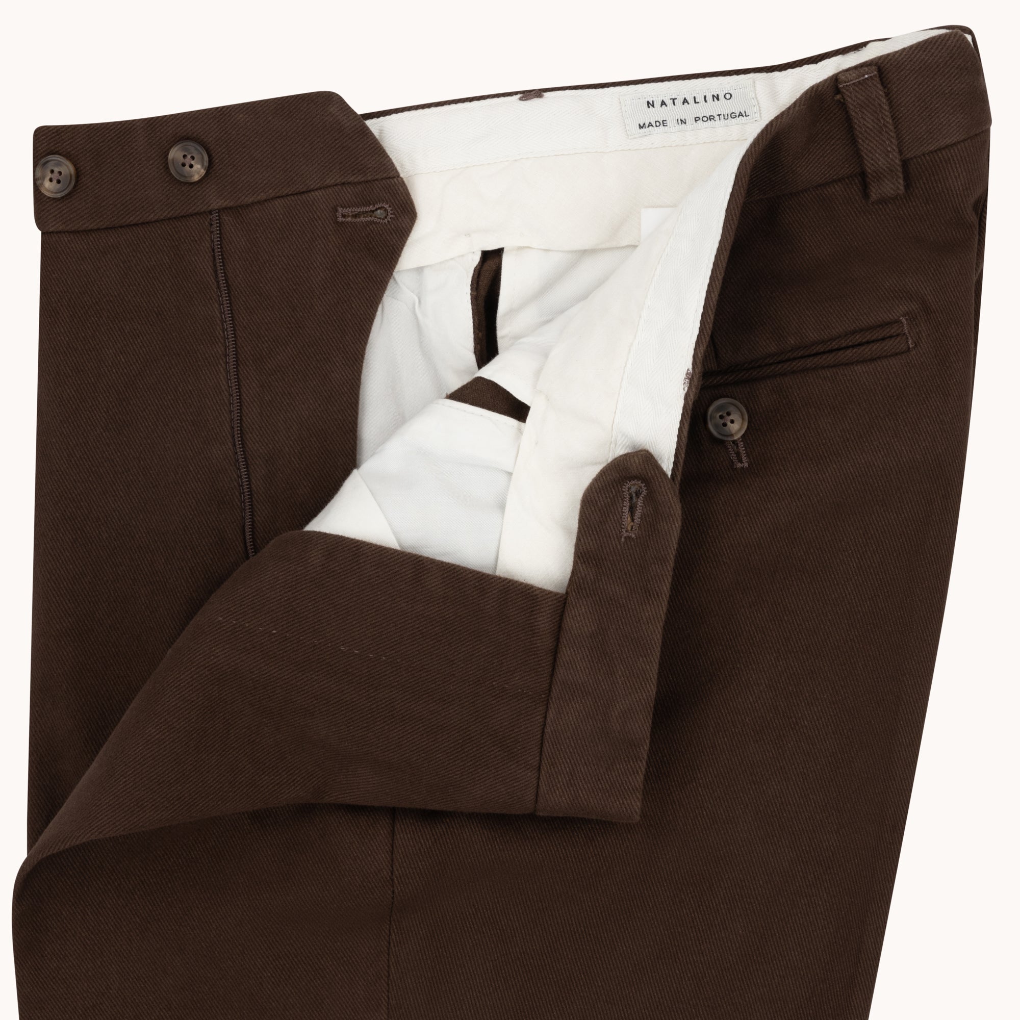 Garment Washed Flat Front Trouser - Brown Cotton Drill
