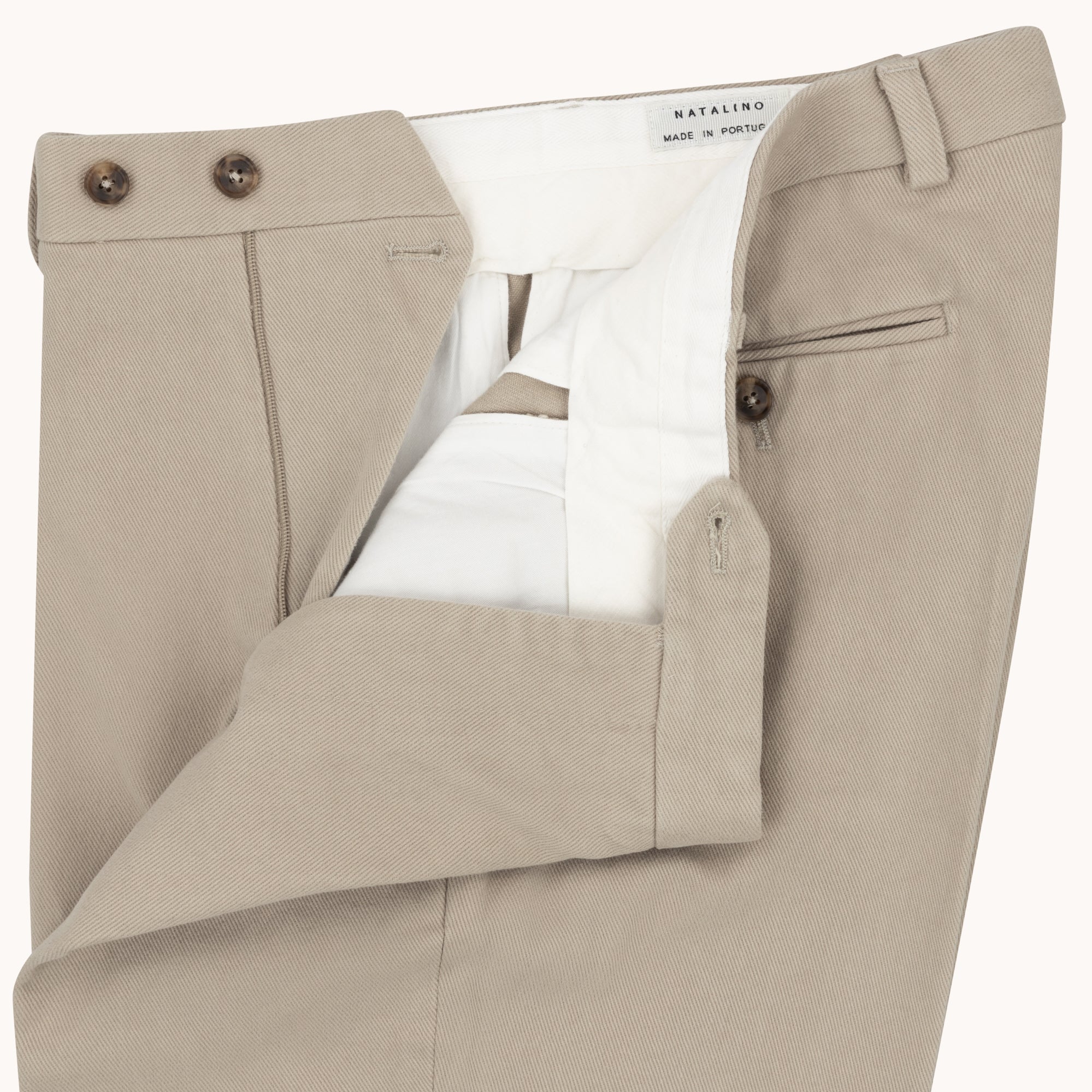 Garment Washed Flat Front Trouser - Stone Cotton Drill