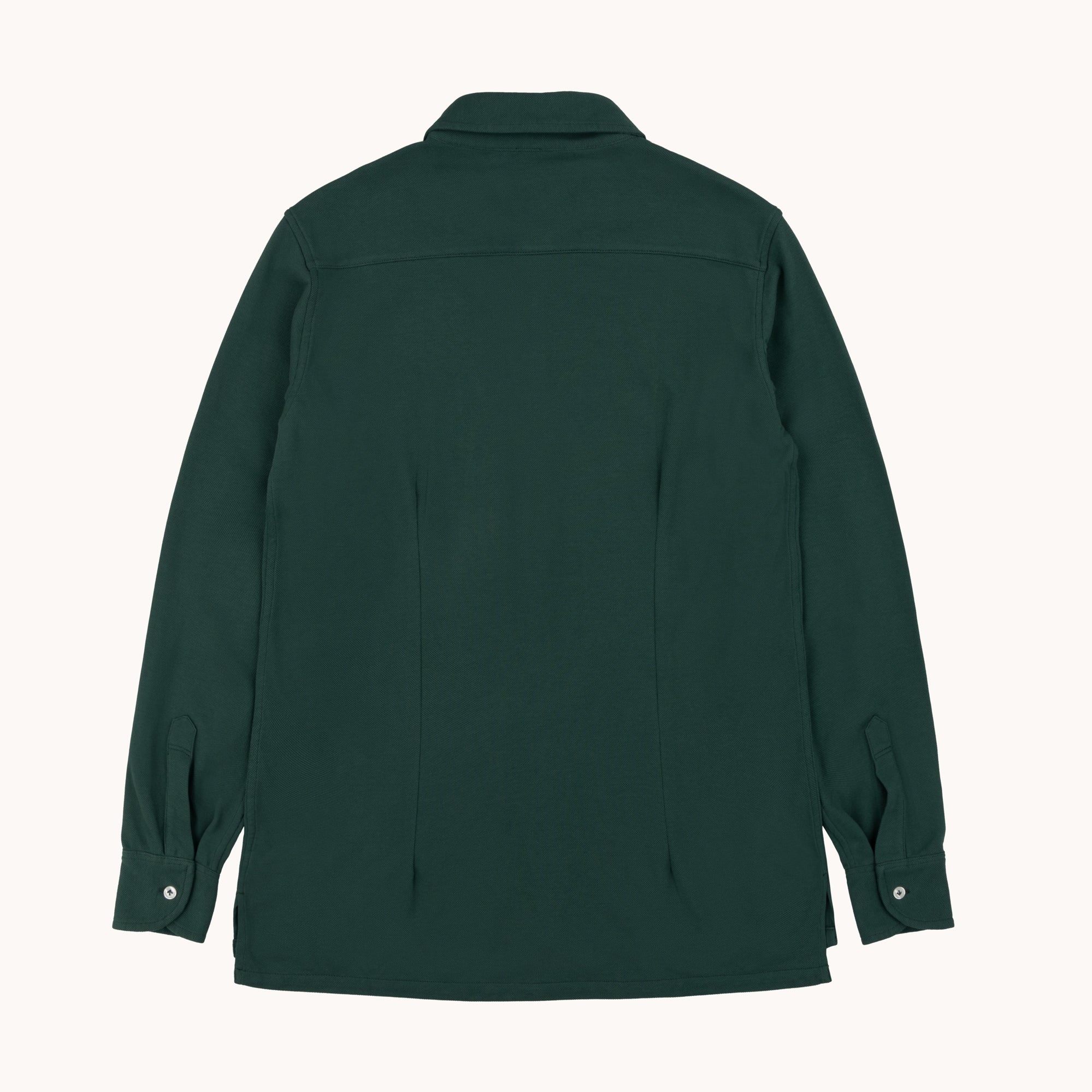 Long Sleeve Spread Collar Pique Cotton Shirt - Green