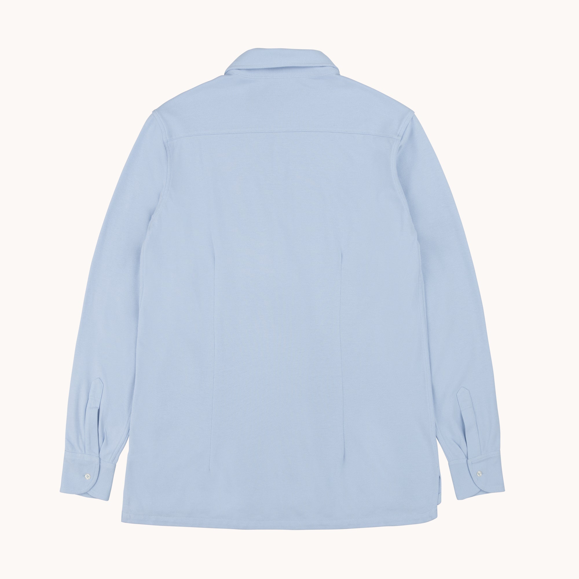 Long Sleeve Spread Collar Pique Cotton Shirt - Light Blue