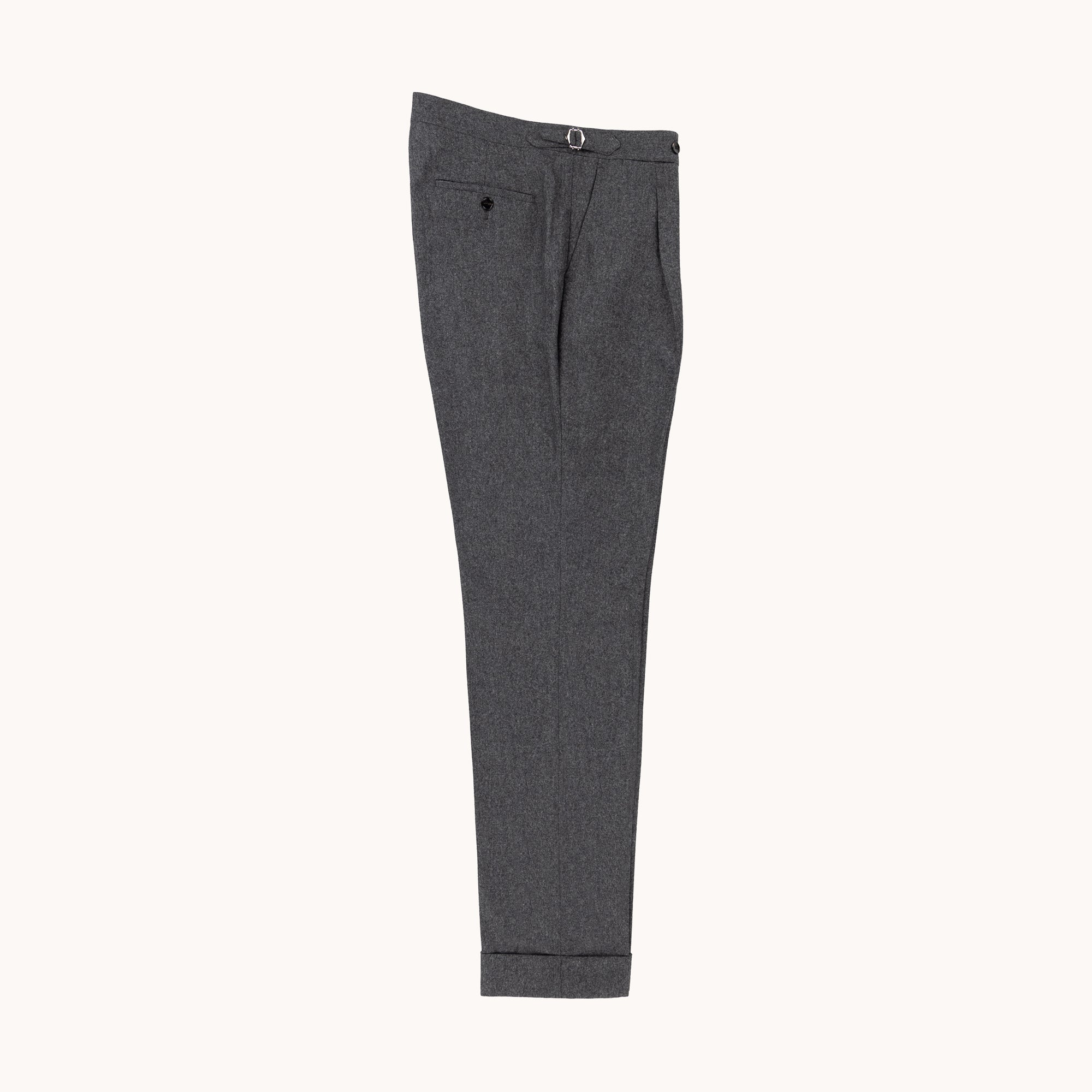 Single Pleat Trouser - Mid Grey Woollen Flannel