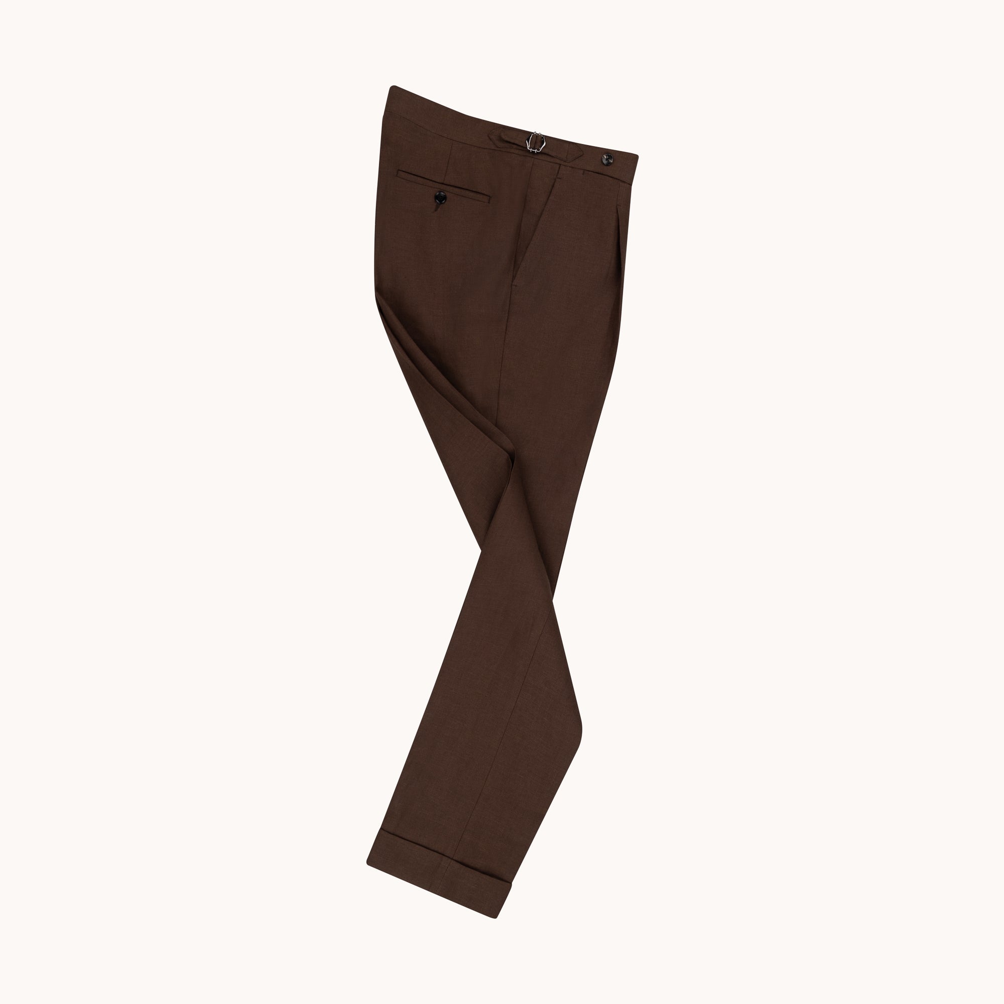 Single Pleat Trouser - Brown Linen