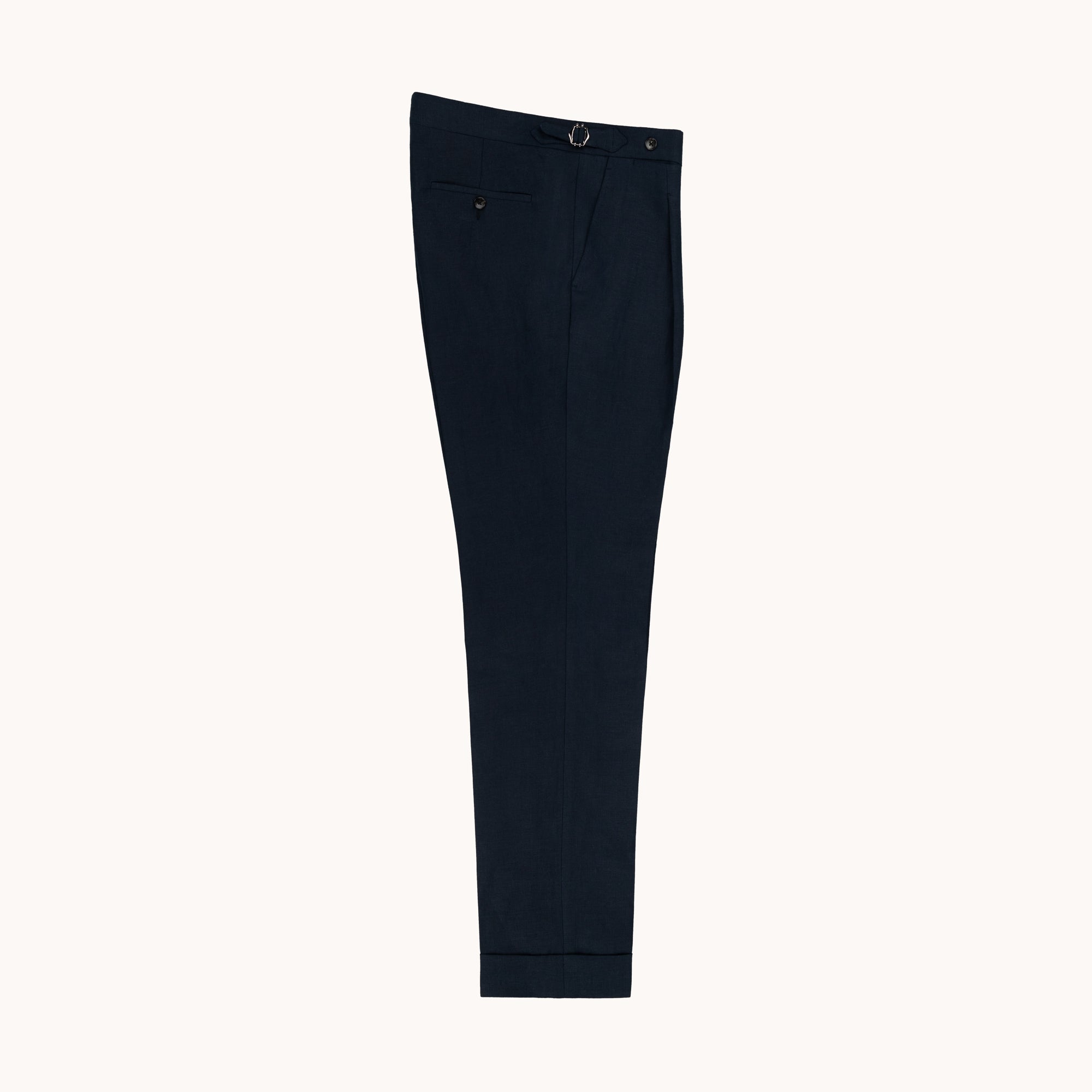 Single Pleat Trouser - Navy Linen