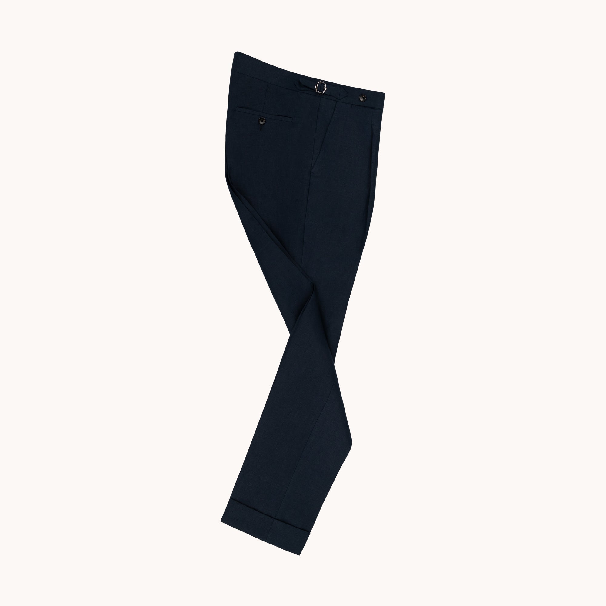Single Pleat Trouser - Navy Linen