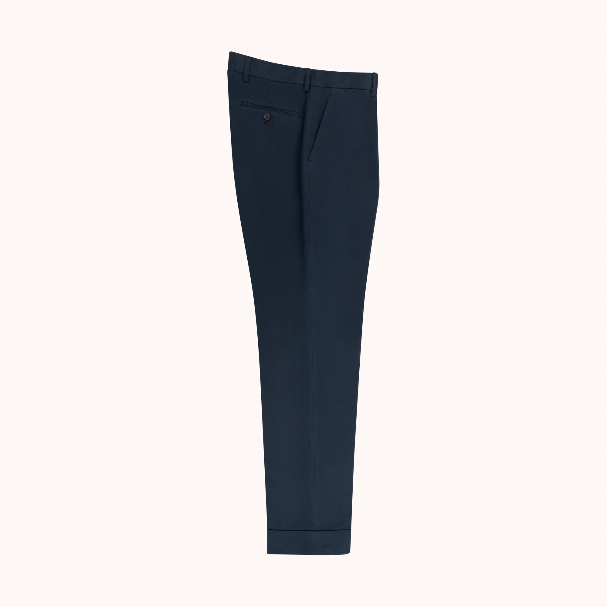 Flat Front Trouser - Navy Brushed Cotton