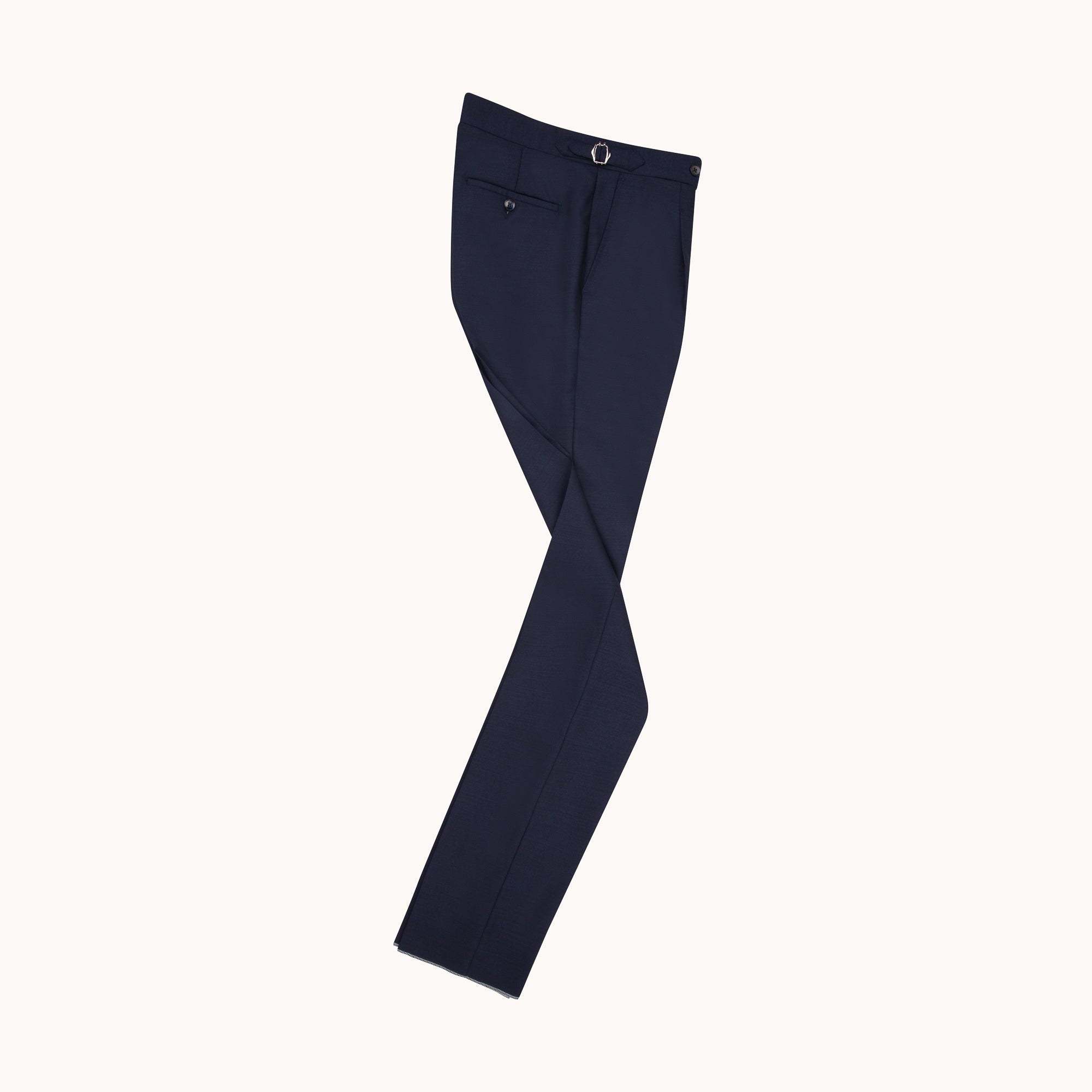 Single Pleat Trouser - Navy High Twist Wool