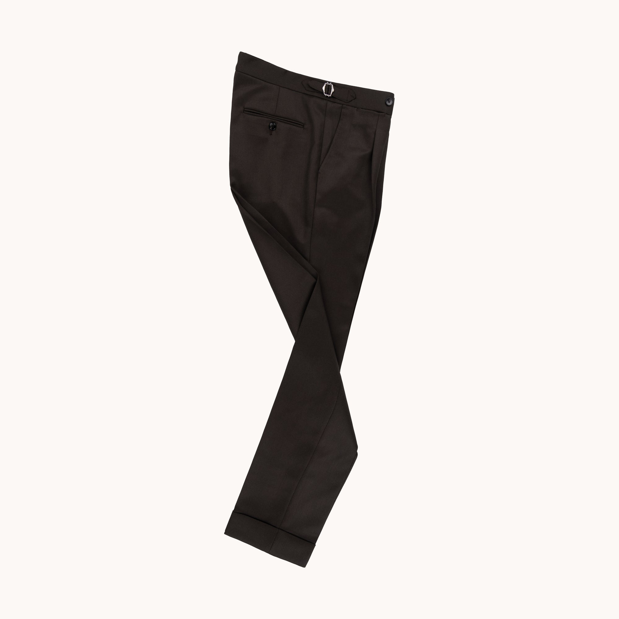 Men's Dark Brown Melange Twill Lambswool Slim Trousers | 40 Colori