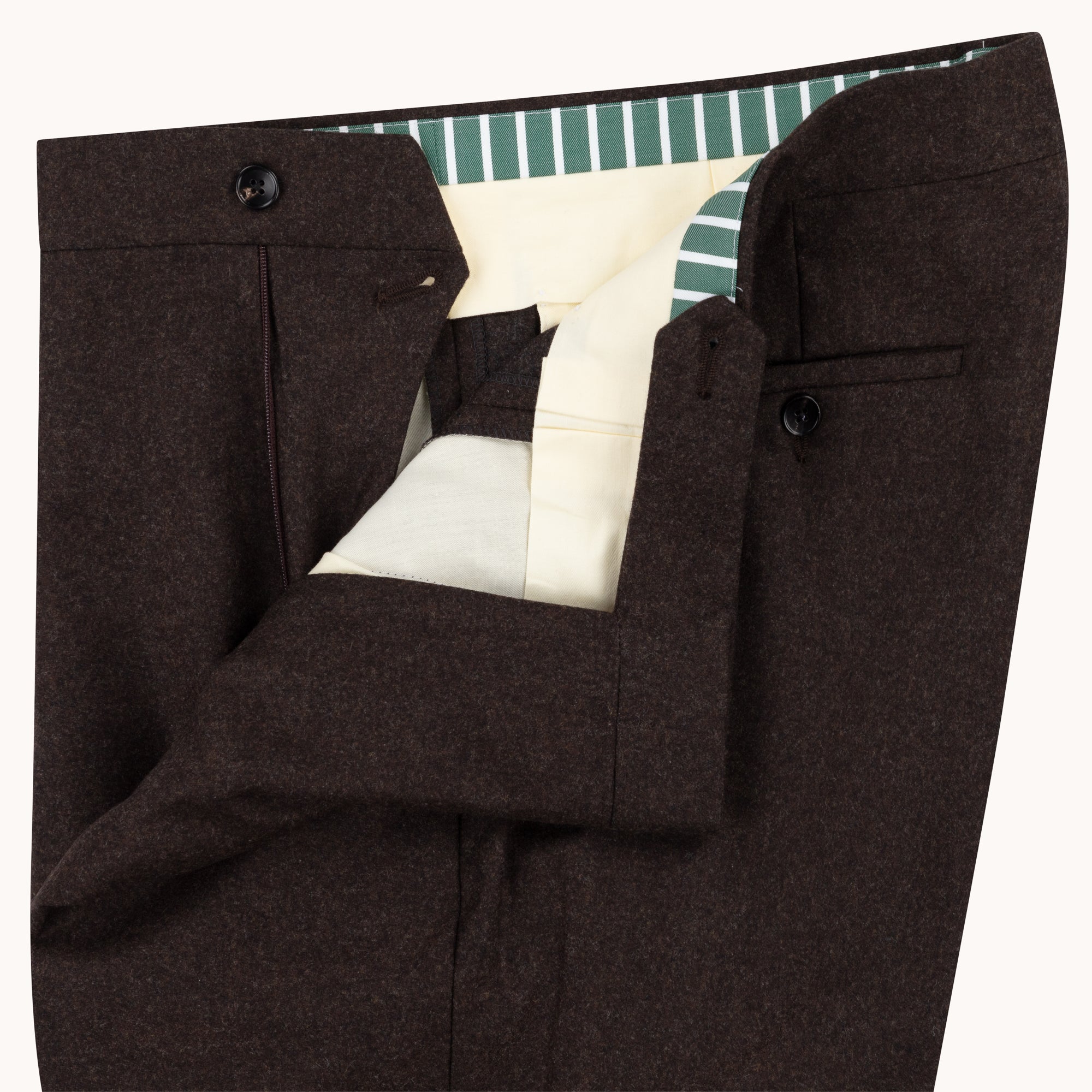 Single Pleat Trouser - Brown Woollen Flannel